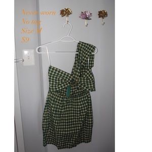 Green and yellow one strap gingham dress